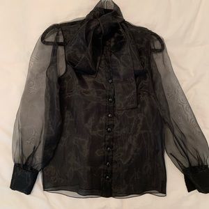 Never worn Zara organza bow button down.